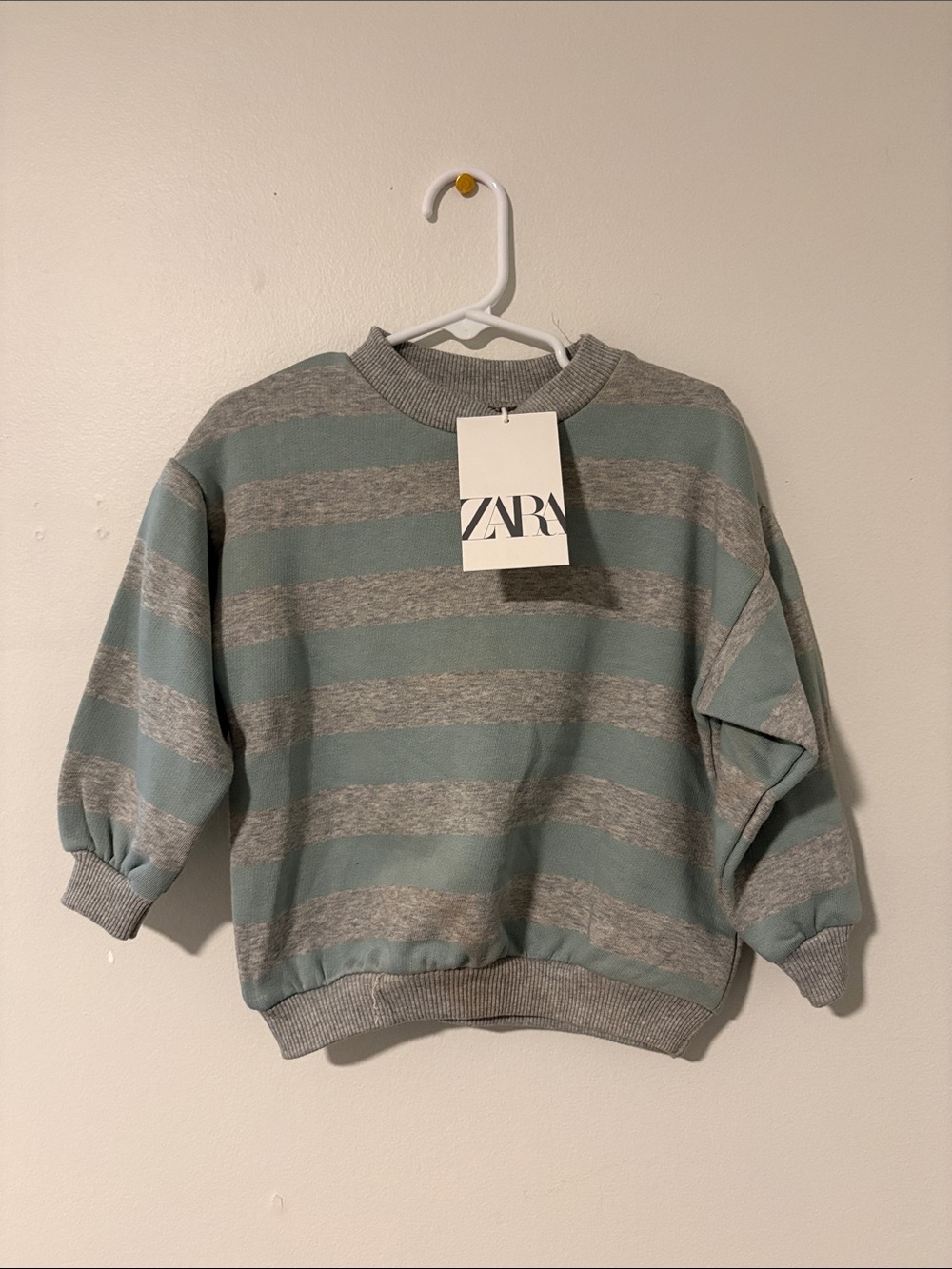 Zara Kids Striped Crewneck Sweatshirt in Sage Green and Heather Gray